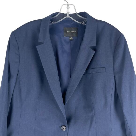 Banana Republic Long and Lean Washable Wool Blend Blazer Navy Blue Size 18 - Picture 5 of 9